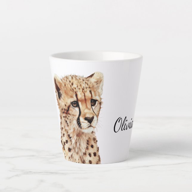Caneca De Café Latte Cheetah Face Personalizada (Frente)