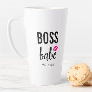 Caneca De Café Latte Chefe Babe Personalizado   Beijo Cor-de-Rosa   Láb