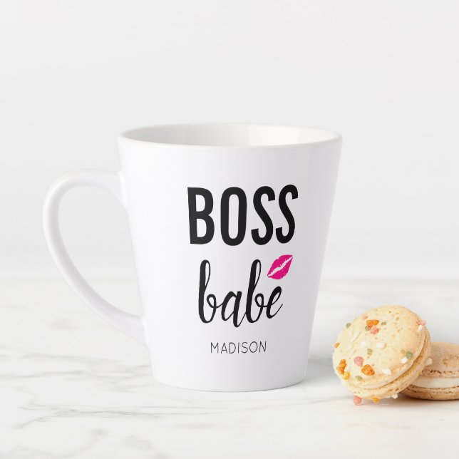 Caneca De Café Latte Chefe Babe Personalize | Queijo Rosa | Lábios rosa (In Situ)