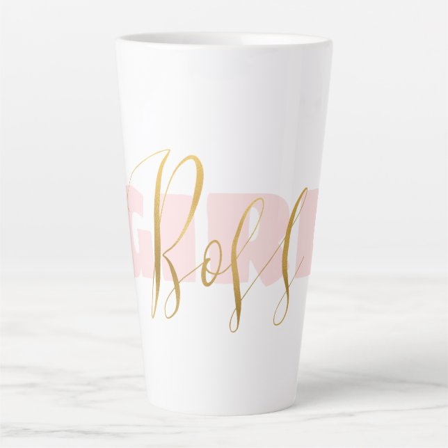 Caneca De Café Latte Chefe Dourado de Menina Rosa (Frente)