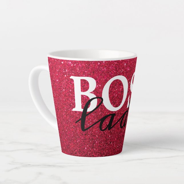 Caneca De Café Latte Chefe Lady Red Glitter Mug (Ângulo esquerdo)