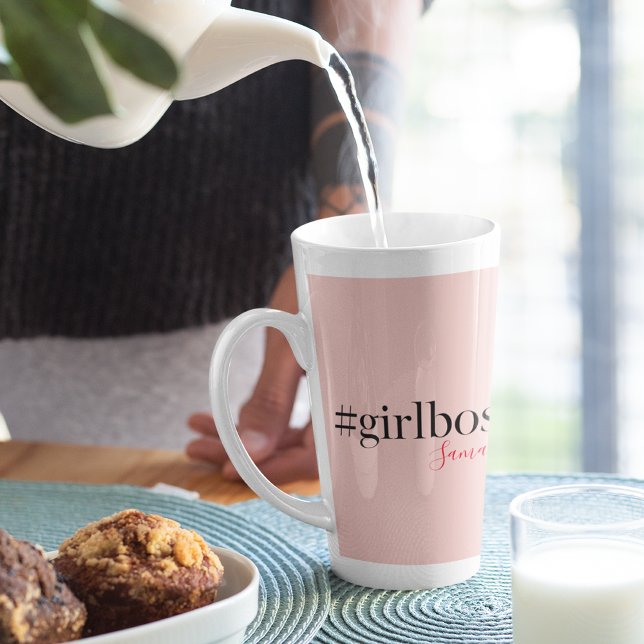Caneca De Café Latte Chefe Rosa Moderna & Nome | Melhor Presente Femini (Criador carregado)