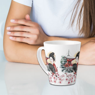 Caneca De Café Latte Cherry Blossom Pagoda Geisha