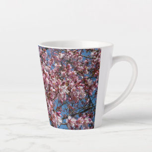 Caneca De Café Latte Cherry Blossoms e Blue Sky Primavera Floral