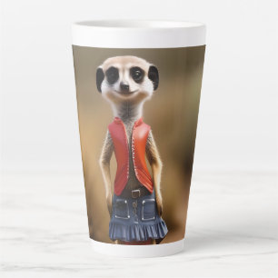 Caneca De Café Latte Chic e Na moda: Meerkat Girl in Skirt and Jaqueta