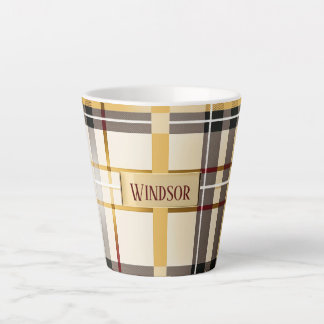 Caneca De Café Latte Chic e Trendy Taupe e Xadrez Dourada