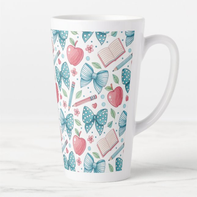 Caneca De Café Latte Chic Girly Pattern Teacher (Direita)