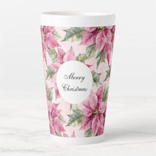 Caneca De Café Latte Chic Pink Poinsettia Flowers Natal