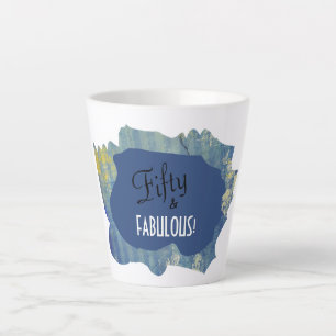 Caneca De Café Latte Chic Script Denim Sapalha Cinquenta E FABULOSO! An
