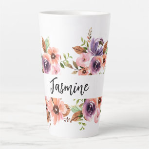 Caneca De Café Latte Chic Watercolor Floral Latte Mug