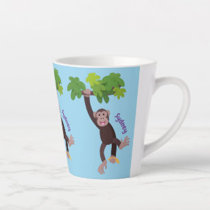 Caneca De Café Latte Chimpanzé bonito na selva pendurada em desenho ani