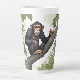Caneca De Café Latte Chimpanzé bonito nas saudações do galho