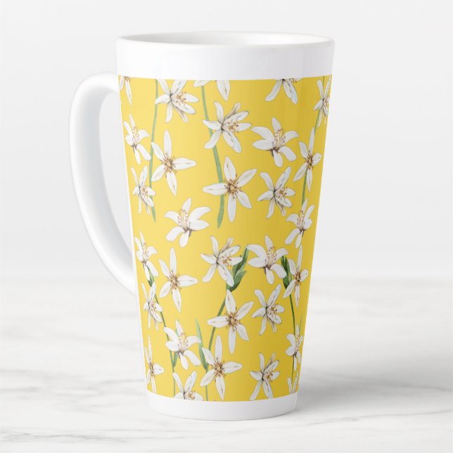 Caneca De Café Latte Chinoiserie de padrão floral de limão de Verão (Ângulo esquerdo)