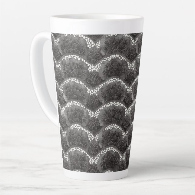 Caneca De Café Latte Chique Floral Preto Branco  (Ângulo esquerdo)