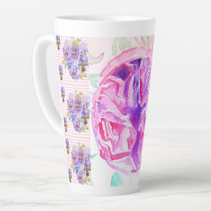 Caneca De Café Latte Chique Rosa Rosa Rosa Floral Flores Rosas Manchas