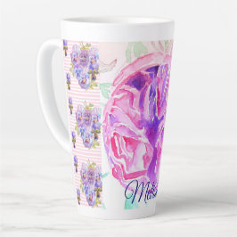Caneca De Café Latte Chique Rosa Rosa Rosa Floral Flores Rosas Manchas