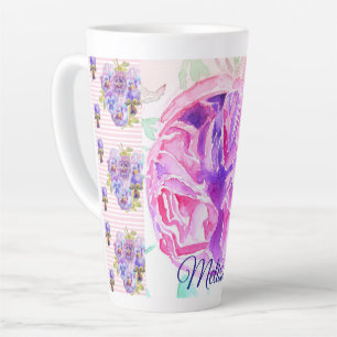 Caneca De Café Latte Chique Rosa Rosa Rosa Floral Flores Rosas Manchas