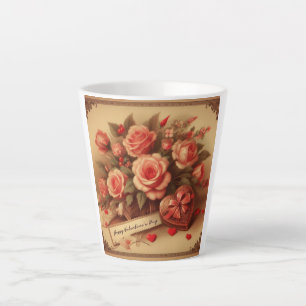 Caneca De Café Latte Chocolates e flores do Dia de os namorados de vind