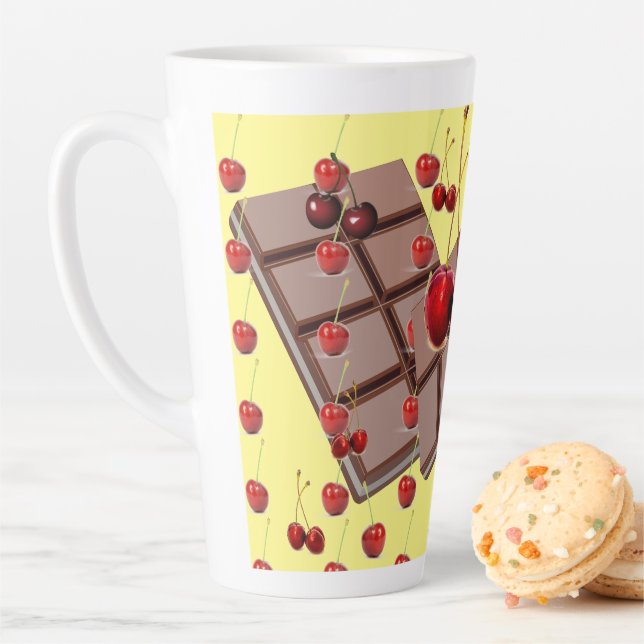 Caneca De Café Latte Choolate & Cherries com amarelo (In Situ)