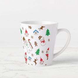 Caneca De Café Latte Christmas pattern icon santa tree happy gift