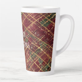 Caneca De Café Latte Christmas, Red Gold Green ,White Merry Christmas