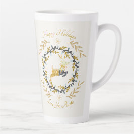 Caneca De Café Latte Christmastime Deer with Wreath Yellow Cream
