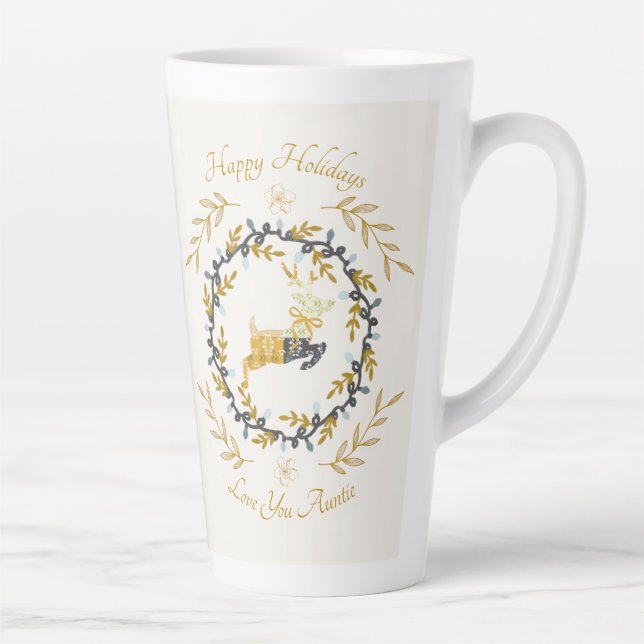 Caneca De Café Latte Christmastime Deer with Wreath Yellow Cream (Direita)