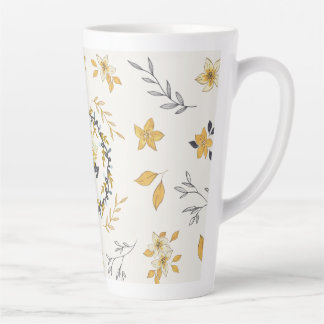 Caneca De Café Latte Christmastime Deer Yellow Cream Floral