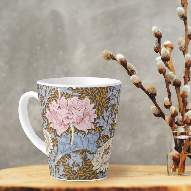Caneca De Café Latte Chrysanthemum Pink Floral William Morris (Criador carregado)
