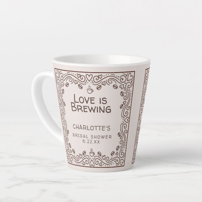 Caneca De Café Latte Chuva de Amor Marrom Caprichoso para Chá de Noiva (Ângulo esquerdo)