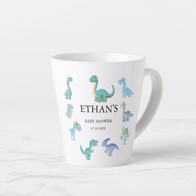 Caneca De Café Latte Chuva de Bebê Dinossauro Elegante Branco (Ângulo direito)