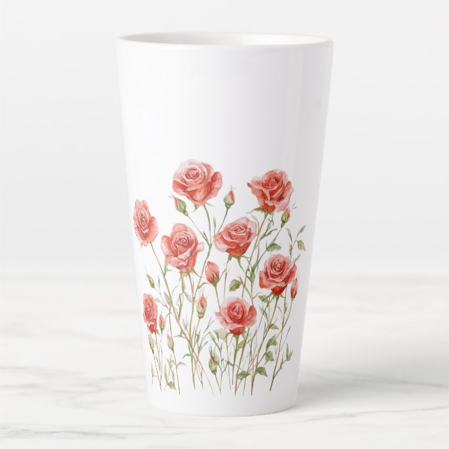Caneca De Café Latte Chuva de Rosas Vermelhas Românticas Rosa Chuveiro  (Frente)