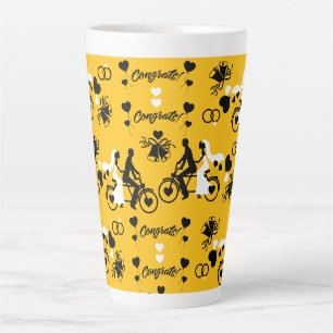 Caneca De Café Latte Ciclismo Tandem Casamento Romântico E Noivado