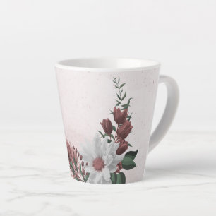 Caneca De Café Latte cinamão rosa rosa e verde floral branco