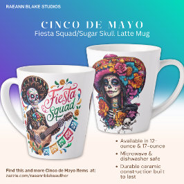 Caneca De Café Latte Cinco de Mayo Fiesta Squad Sugar Skull Latte Mug