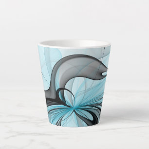 Caneca De Café Latte Cinza Antracite Arte Fractal Azul Moderna