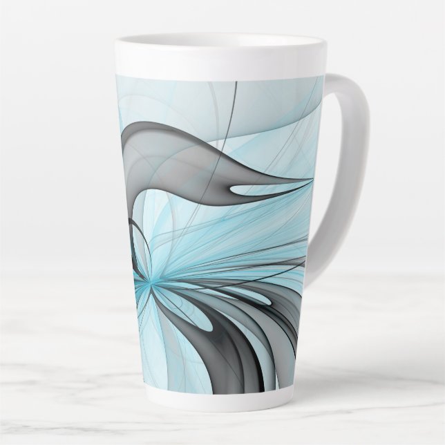 Caneca De Café Latte Cinza Antracite Arte Fractal Azul Moderna (Ângulo direito)