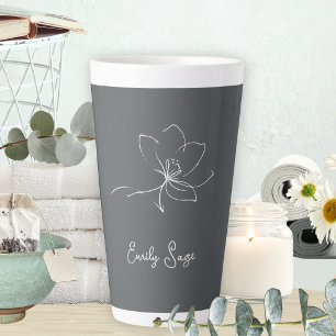 Caneca De Café Latte Cinza Ardósia Marfim Arte Floral Minimalista Zen