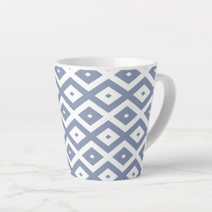 Caneca De Café Latte Cinza azul e padrão de diamante branco