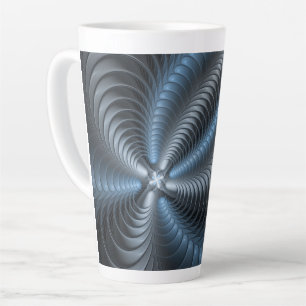 Caneca De Café Latte Cinza Azul Plástico Arte Fractal 3D Abstrato