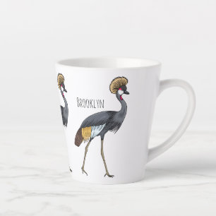Caneca De Café Latte Cinza de desenho animado de pássaros com guindaste