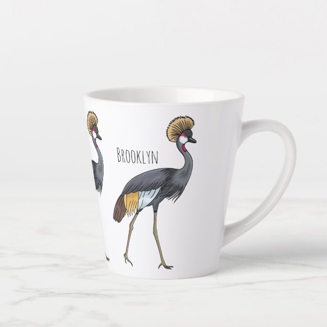 Caneca De Café Latte Cinza de desenho animado de pássaros com guindaste (Direita)