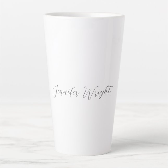 Caneca De Café Latte Cinza de letra profissional mínima branca (Frente)