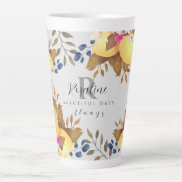 Caneca De Café Latte Cinza de Monograma Chic Lemon