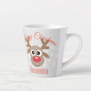Caneca De Café Latte Cinza de Script de Reindeer Cute de Natal