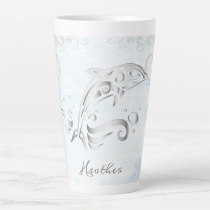 Caneca De Café Latte Cinza Dolphin Personalizado Latte Mug