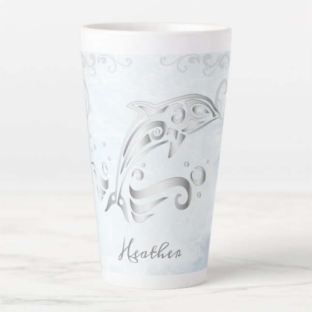 Caneca De Café Latte Cinza Dolphin Personalizado Latte Mug (Frente)