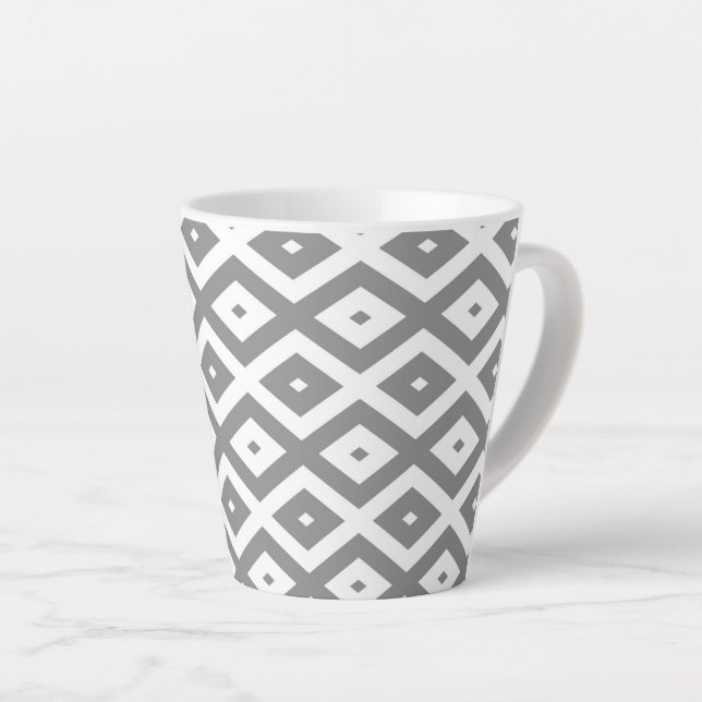 Caneca De Café Latte Cinza e padrão de diamante branco (Ângulo direito)