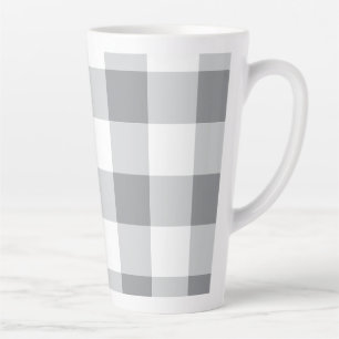 Caneca De Café Latte Cinza E Padrão De Gingham Branco
