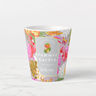Caneca De Café Latte Cinza Flamingo Garden